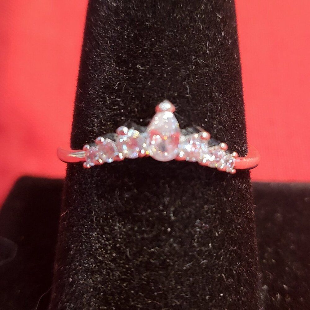 CZ Sterling Silver Tiara Style Curved Band Ring